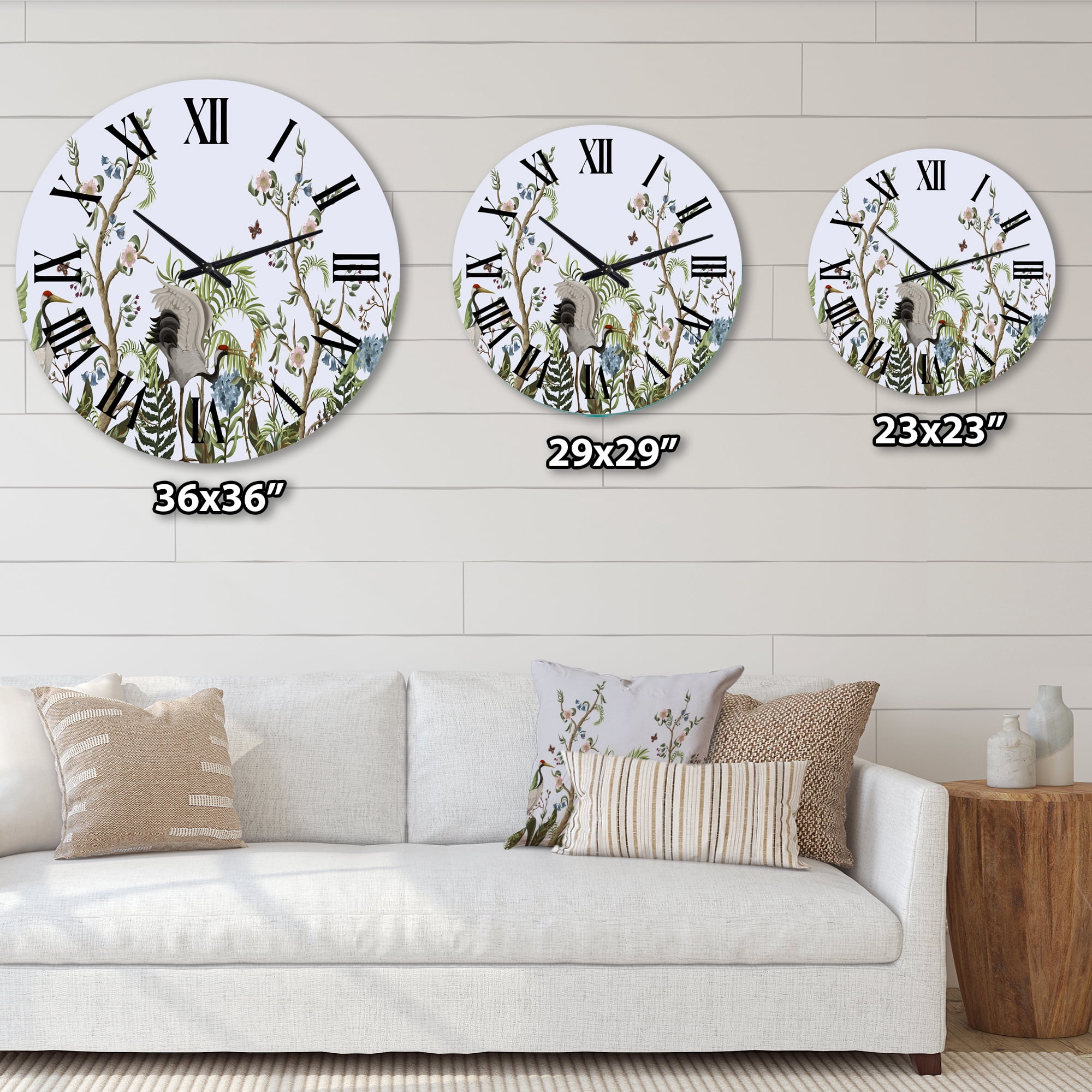 Designart 'Border With Cranes & Peonies In Chinoiserie Style' Traditional Wall Clock