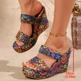 thumbnail image 3 of Rokment Ethnic Platform Wedge Slides Sandals for Women Bohemian Beach Casual Leopard Slip on Chunky Heels Open Back Dress Slippers Multicolour Size 10.5, 3 of 7