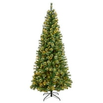 Nearly Natural 8' Green Slim Snow Tip Pine Artificial Christmas Tree Prelit 600 Clear LED