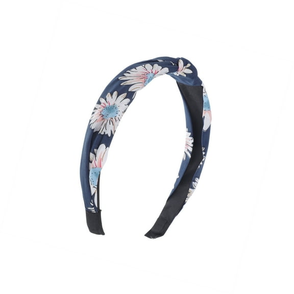 Vocoste 1 Pc Grace Chrysanthemum Pattern Wide Cross Knot Headbands for Women Navy Blue