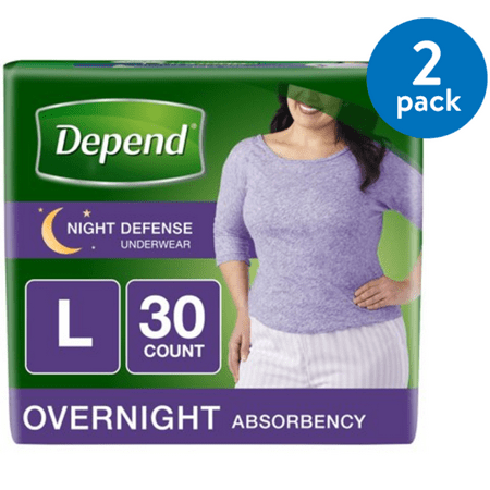 Depend Night Defense Incontinence Overnight Underwear for Women, L, 2 Packs of