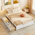 thumbnail image 3 of Costway Queen Size Wooden Bed Frame with  Rolling Storage Drawers Wood Slat Support White, 3 of 10