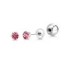 Gem Stone King Platinum Stud Earrings Set with 3mm Round Fancy Pink Zirconia