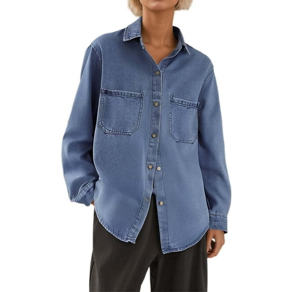 Womens Summer Tops Plus Size Shirts for Women Women's Oversized Denim Shirt Casual Long Sleeve Button Down Top Lightweight Comfortable Everyday Wear Versatile Styling