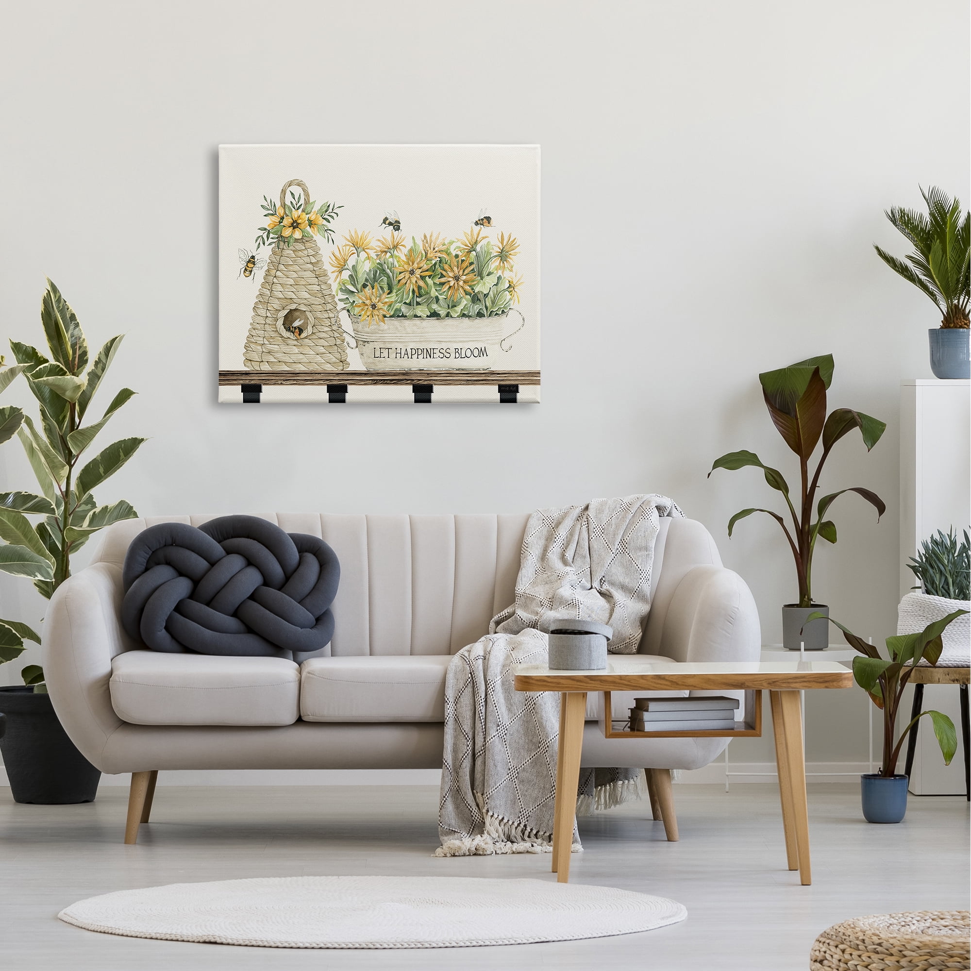 Stupell Industries Let Happiness Bloom Beehive Nest Daisy Flowers Nest ,40 x 30, Design by Cindy Jacobs