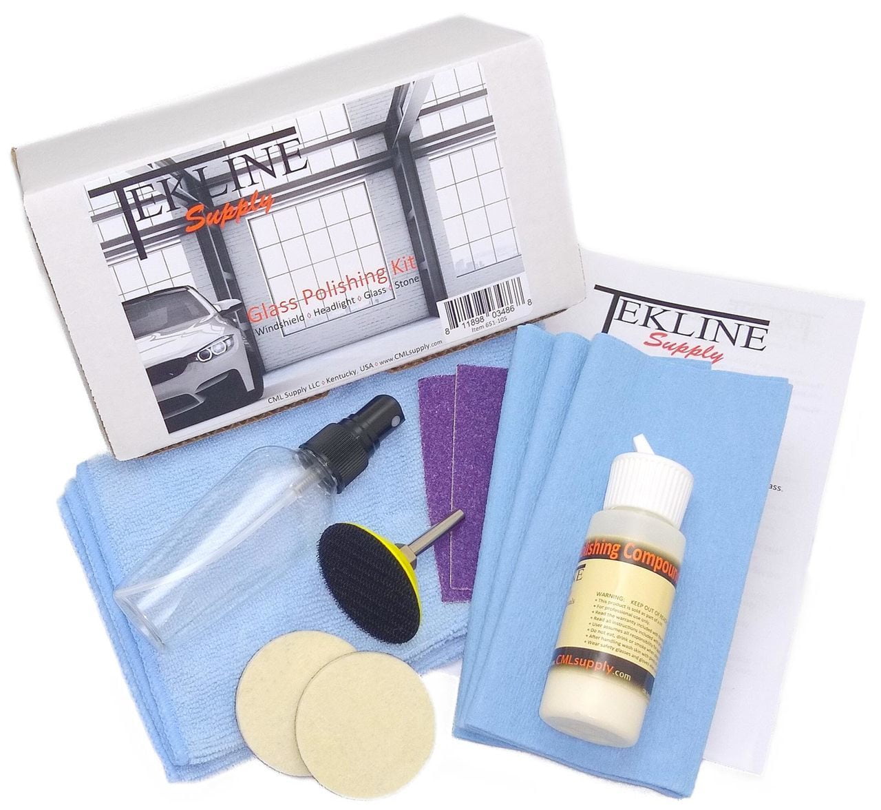 TekLine Deluxe Glass Polishing Kit 11pcs for Light Scratches, Plastic