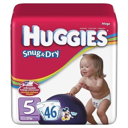 HUGGIES SNUG & DRY DIAPERS, SIZE 5, 92/CS, KIC52367