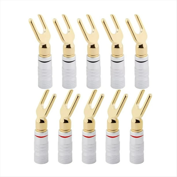 10 Conectores Banana Tipo y/U para Cable de Audio de Altavoz, Conector de Tornillo de Bloqueo, Conector de Horquilla y Conector Banana.
