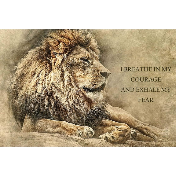 EzPosterPrints - Most Popular Lion Theme Quote Posters - Power Strength Brave Beast Motivational Quotes Poster Printing - Wall Art Print for Home Office - COURAGE - 18X12 inches