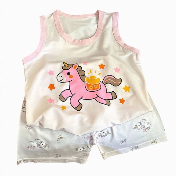 Duqingm Toddler Boys 2-piece Funny Tank Top and Shorts Set Summer Clothes Cotton Shirts and Shorts Kids Outfits Light Pink,12-18 Months