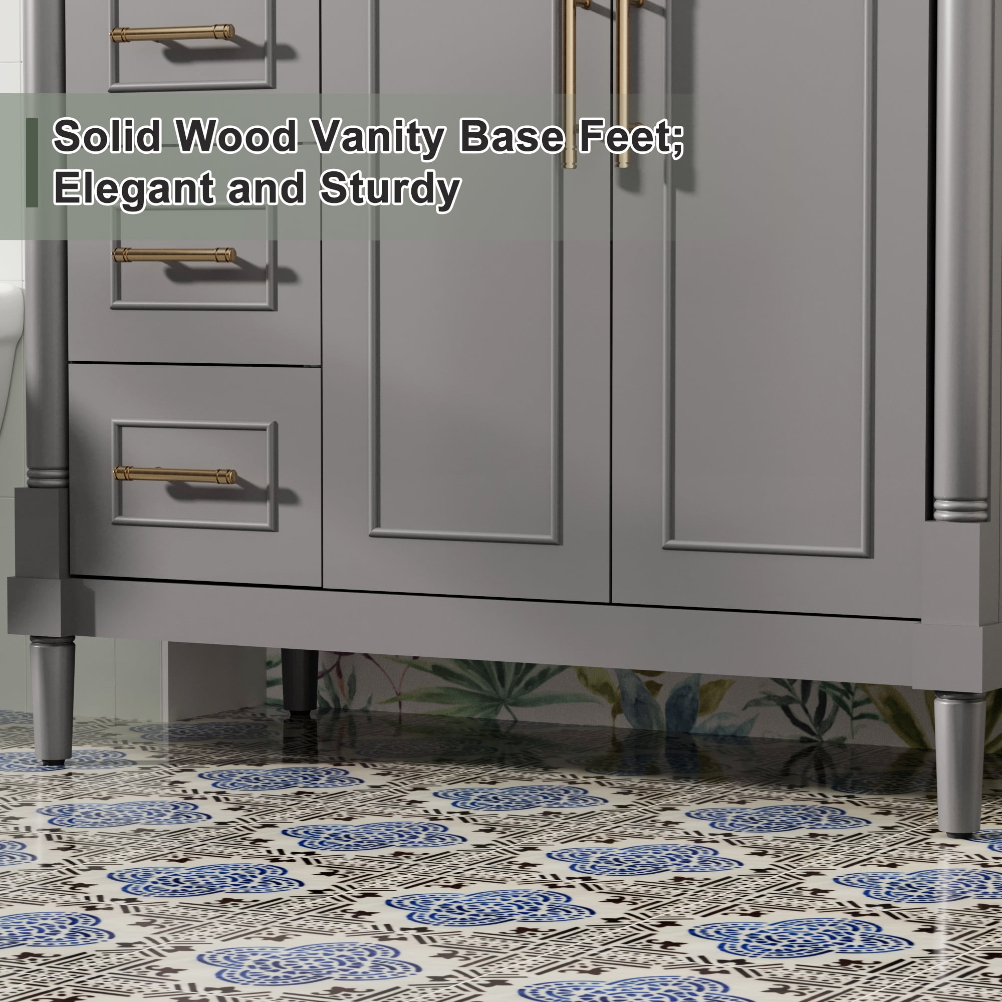36" Freestanding Bathroom Vanity with Ceramic Sink Top, Faucet, Classic Tapered legs