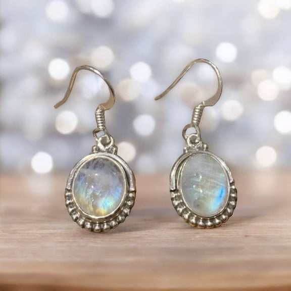 925 Jewels Impex Dangle Moonstone Earrings, 925 Sterling Silver Jewelry Gift