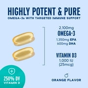 OceanBlue Omega-3 2100 mg with Vitamin D3, 180 Softgels, Triple Strength Omega-3 Fish Oil for Immunity Support, 90 Servings, Mercury Free, Burpless