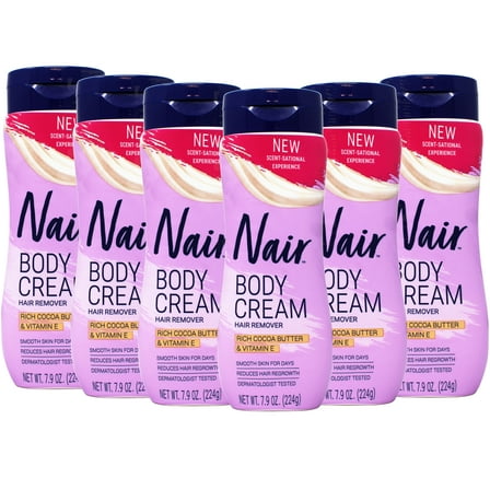 6 Pack - Nair Body Cream Hair Remover, Cocoa Butter and Vitamin E, Body Hair Removal Cream for Women, 7.9 oz