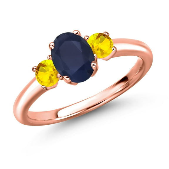 Gem Stone King 18K Rose Gold Plated Silver Blue Sapphire and Yellow Sapphire Engagement Ring for Women | 1.32 Cttw | Oval 7X5MM | Gemstone September Birthstone | Size 7