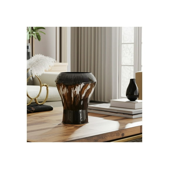 Vase Metal Iron Abstract Multicolor Drip Design 25" Black Glam Finish for Home Office Bedroom or Living Room Decor