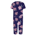 thumbnail image 4 of Usmixi Womens 2 Pieces Outfits Vintage Floral Crewneck Short Sleeve Tops and Pocket 3/4 Pants Sets 2023 Summer Lounge Wear Suits Navy XL, 4 of 4