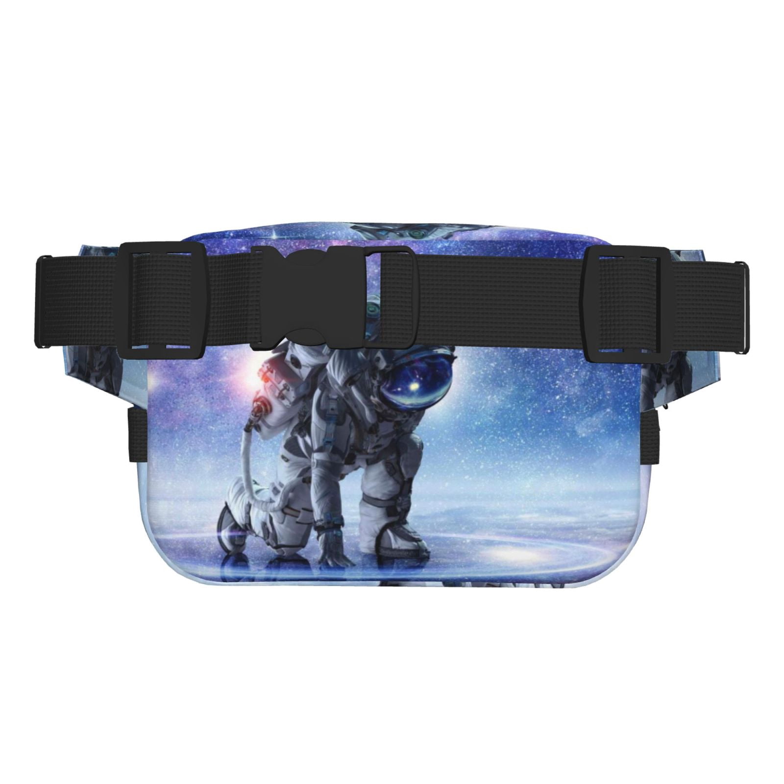 Picia Astronauts Start Running Print Square Double-Layer Waist Bag Mini Adjustable Waist Belt Bag Exercise Running Travel Hiking