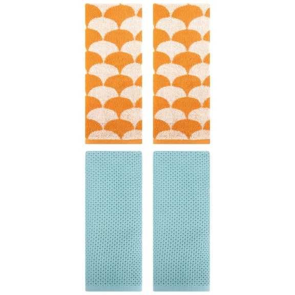 Unique Bargains 4 Pcs Cotton Solid Hand Towels Light Blue/Orange 13" x 30"/13" x 29"