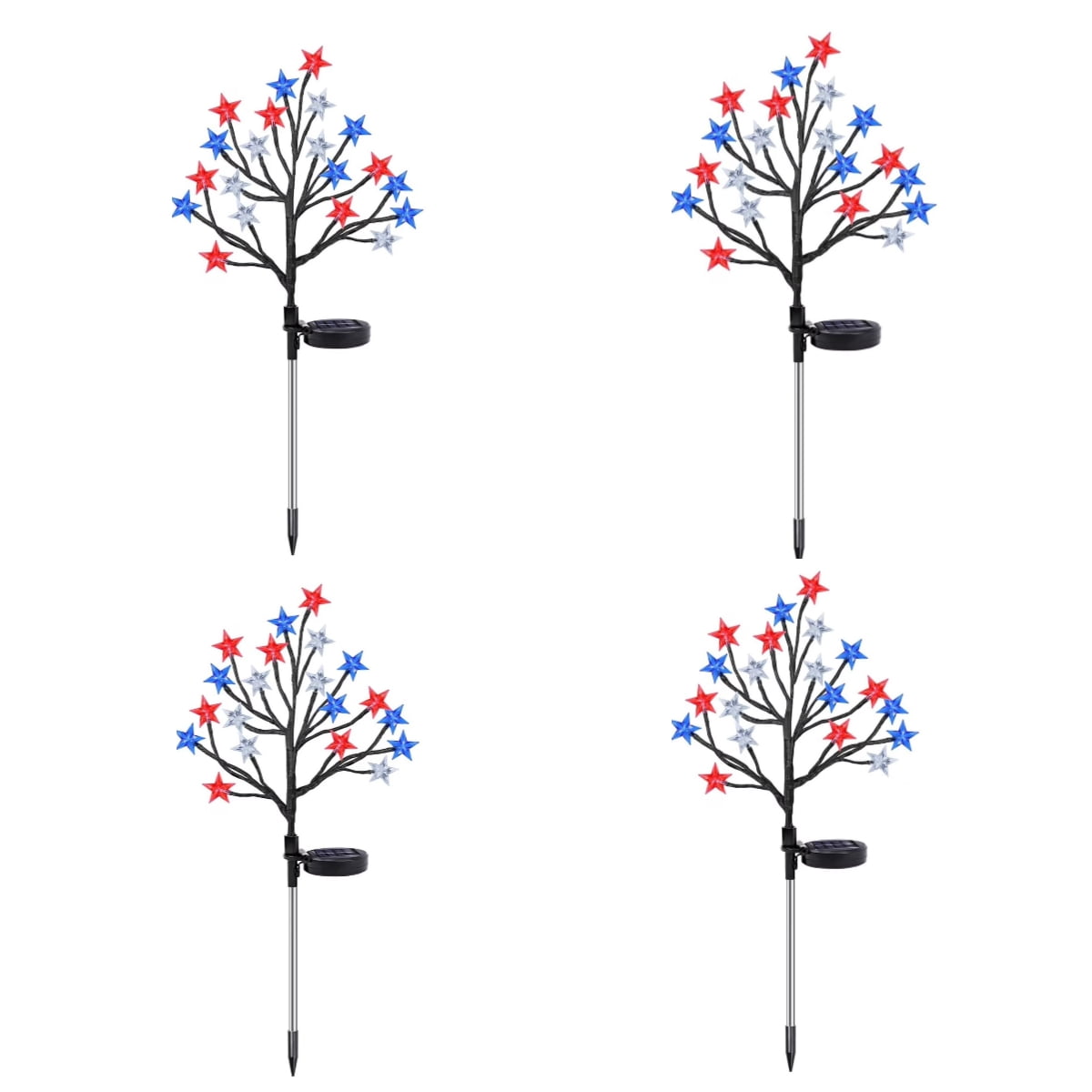 4 Pack 4th of July Decorations Solar Patriotic Star Lights, Solar Red White Blue Star Floral Pathway Lights, Waterproof Outdoor Patriotic Decorations Lights for Memorial Day Garden Yard