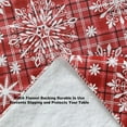 thumbnail image 3 of Newbridge Snowfall Snowflake Plaid Christmas Print Vinyl Flannel Backed Tablecloth, Contemporary Snowflake Design Easy Care Wipe Clean Xmas Tablecloth, 52 Inch x 52 Inch Square, Red, 3 of 6