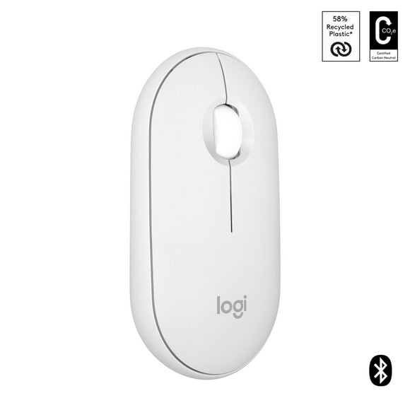 Logitech Pebble Mouse 2 M350s fine sans fil Bluetooth, portable, légère, boutons personnalisables - Blanc