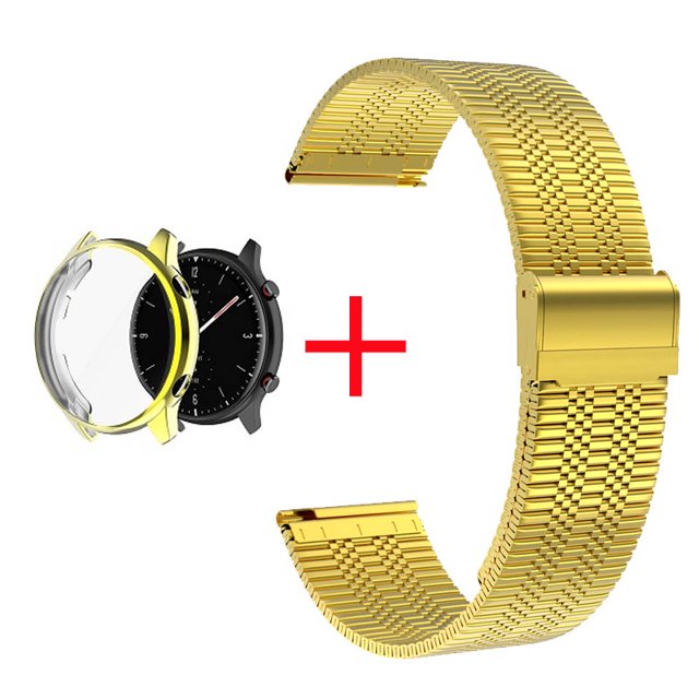Case+Strap For Amazfit GTR 2 2e Stainsteel Steel Strap Screen Protector Case For Amazfit GTR 3 3 Pro Cover Replacement Correa Gold-Gold6 Amazfit GTR 3