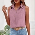 thumbnail image 6 of HongQid Womens Sleeveless Button Down Shirt Collared Cotton Linen Blouse Casual Office Shirts Basic Tank Top, 6 of 9
