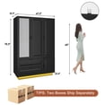thumbnail image 2 of ANPOO Mid-Century Modern Concave-Convex Bedroom Armoire, 3 Door Freestanding Wardrobe Closet with Mirrors, LED Lights, 70.3" Tall Wooden Storage Cabinet with Drawers & Shelves, 2 of 9