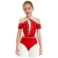 thumbnail image 2 of iiniim Kids Girls Rhythmic Ballet Unitard Figure Ice Skating Jumpsuit Dance Leotard Short Sleeve Bodysuit Red 8, 2 of 7