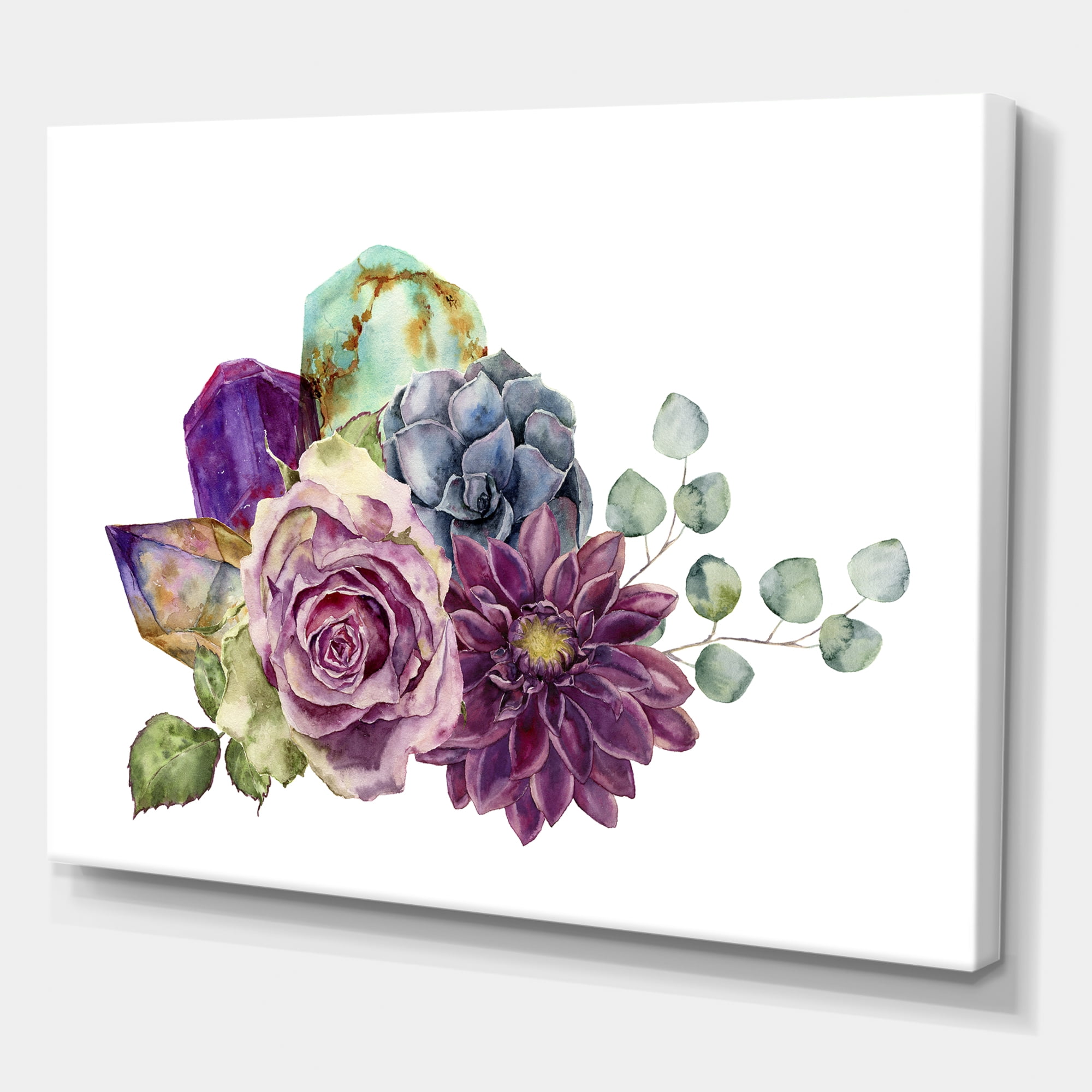 Designart ' Bouquet of Succulents Eucalyptus With Flowers ' Traditional Canvas Wall Art Print