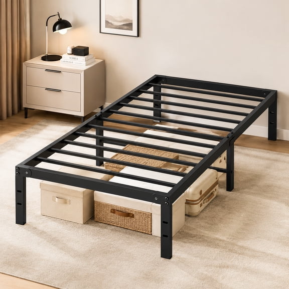 CONCETTA 14" Twin Bed Frame, Heavy Duty Metal Platform Bed Frame with Underbed Storage for Bedroom, No Box Spring Required, Black