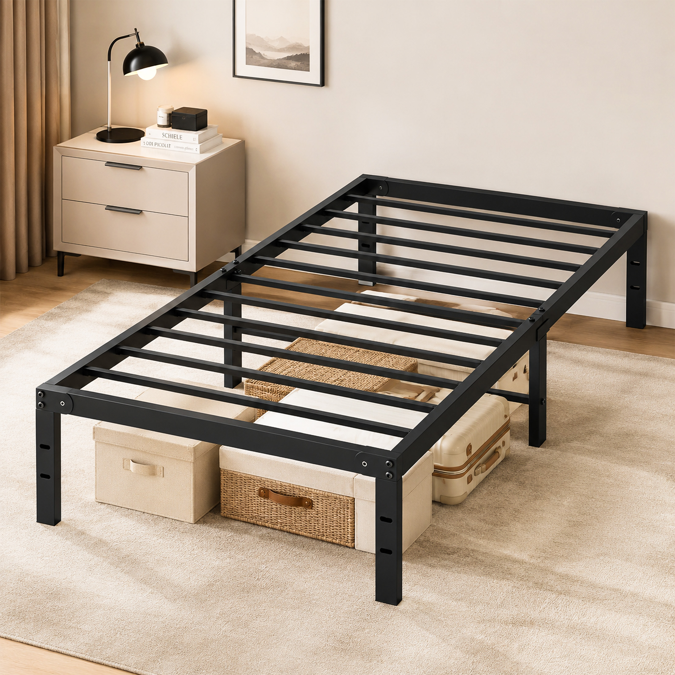 CONCETTA Twin Metal Platform Bed Frame with Storage, Black