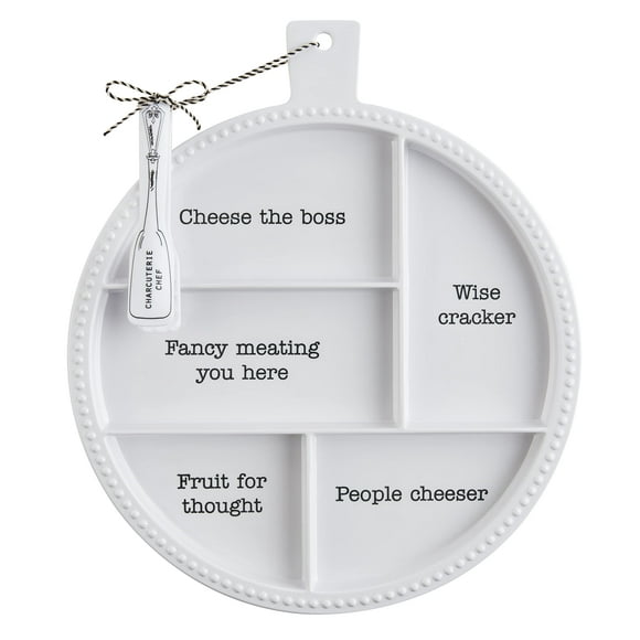 Mud Pie Melamine Charcuterie, board 15" x 13" dia | tongs 5 3/4", WHITE