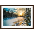 thumbnail image 2 of Art.com Winter Forest River Snow Sunset Scene. Snow Covered River in Winter Forest Sunset View. Sunset Snow Photographic Print, Brown Frame Wall Art, 44" x 32", 2 of 5