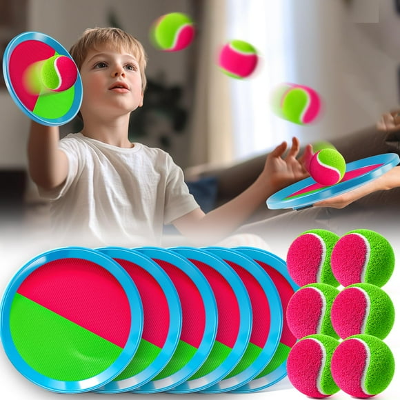 WATUDOU Toss and Catch Ball Game Set, Beach Outdoor Toys for Kids with 6 Paddle, 6 Balls and 1 Storage Bag, Yard Backyard Outside Indoor Toys Games Gifts for Kids Boys Girls Ages 3 4