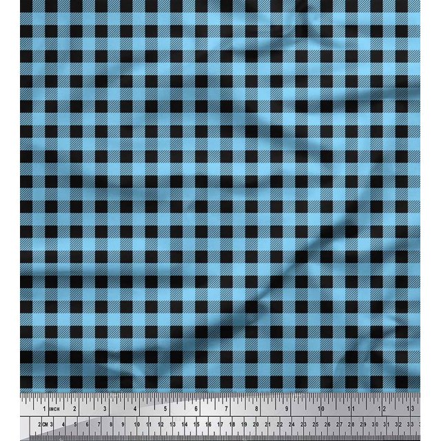 Soimoi Blue polyester Crepe Fabric Check Check Decor Fabric Printed Yard 42 Inch Wide