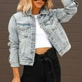 thumbnail image 2 of Vedolay Tops Women Oversized Denim Jacket Casual Long Sleeve Button Down Coat,A S, 2 of 5