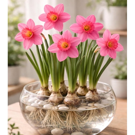 Indoor Pre-Chilled Pink Pony Daffodil Bulbs for Forcing Indoors - Easy to Grow in Water Indoors - Prechilled Indoor Bulbs - Bright Blooms During Cold Winter - Holiday Hostess Gift (5 Bulbs)