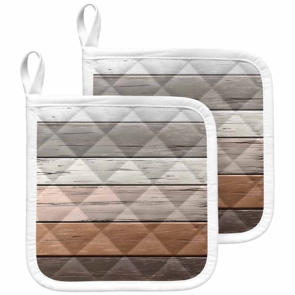 Farmhouse Brown Grey Pot Holders for Kitchen Heatproof Potholder, 2 Pack Country Vintage Wooden Hot Pads Multipurpose Oven Pads Cloth Potholders Trivet for Cooking and Baking