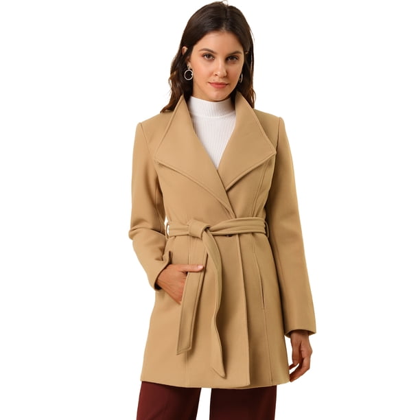 Abrigos largos con cinturón de manlarcon cuello alto elegante de invierno pamujer Caqui S