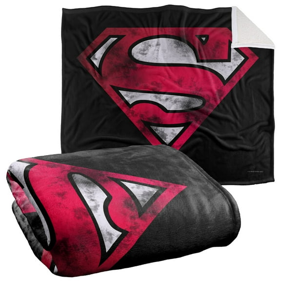 Superman Blanket, 50"x60", War Torn Shield Silky Touch Sherpa Back Super Soft Throw Blanket