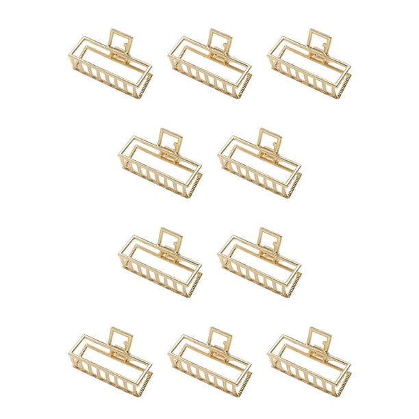 Jumpingount Clips de garra de moda, agarre de estilo Simple portátil, aleación de pulpo, horquillas exquisitas, accesorios de decoración KC Oro/Rectángulo 10piezas