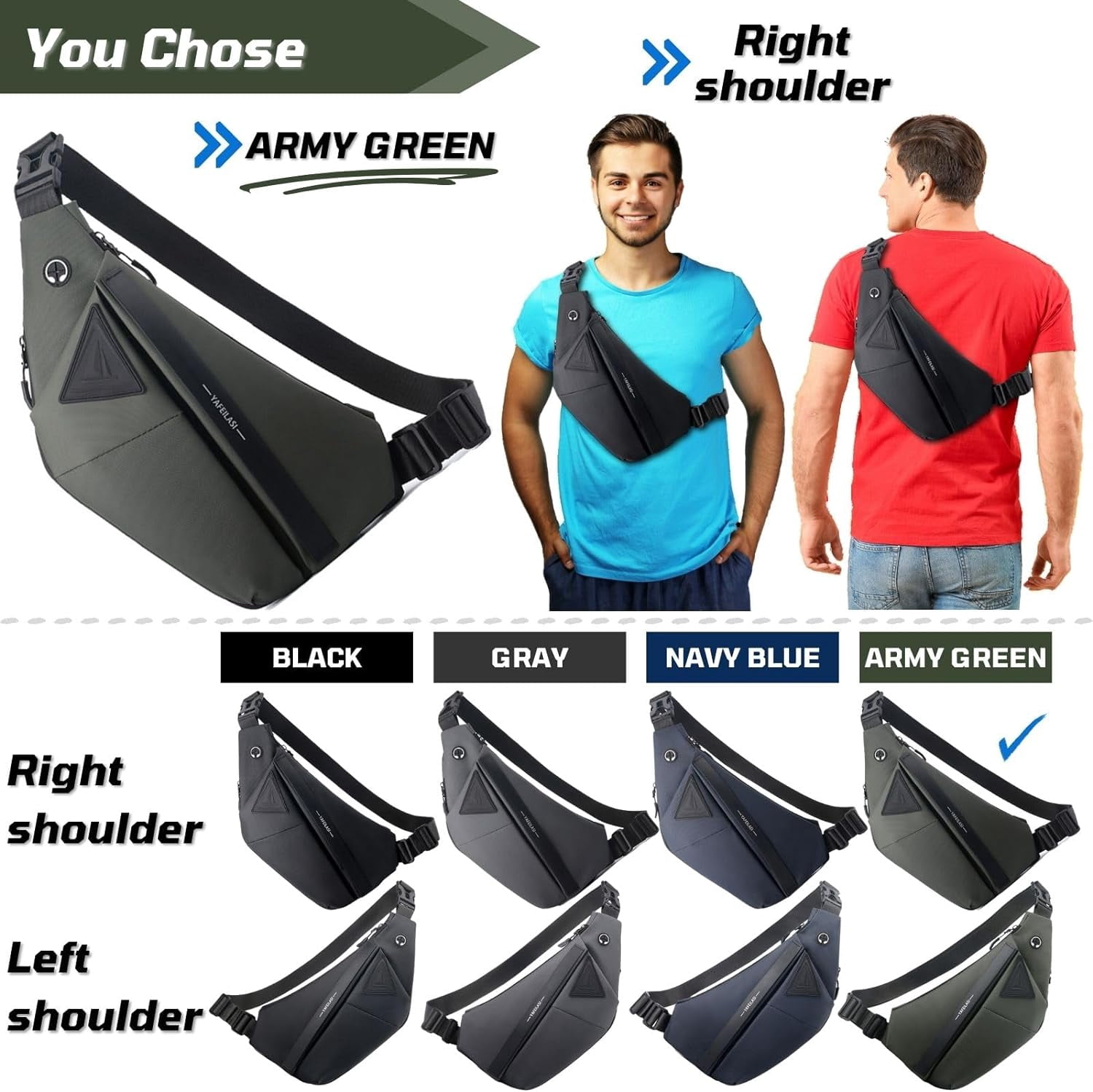 Anti-Theft Travel Sling Bag for Men and Women Expandable Waterproof Crossbody Bag Chest Shoulder Backpack (Black - Left shoulder)