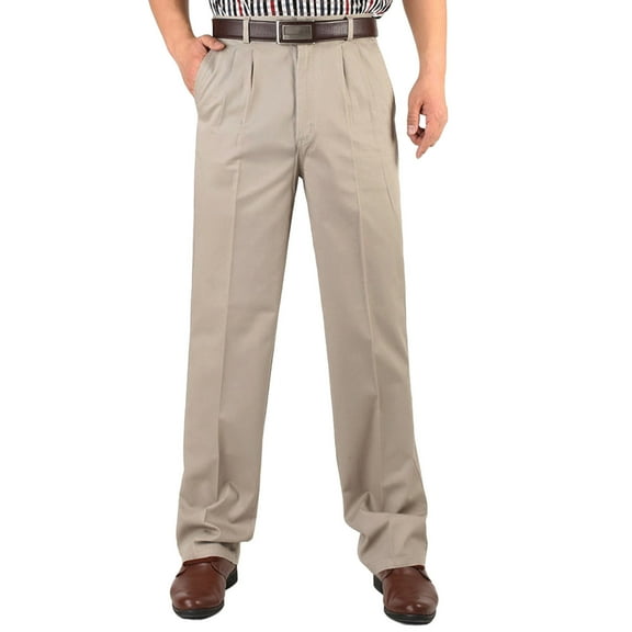 Dress Pants for Men Business Casual Straight Leg Cotton Pants Flat Front Suit Trousers with Pockets, Gray, M