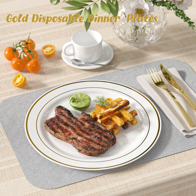 GPED 60-Pack Gold Rimmed Plastic Plates Set photo 4
