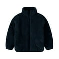 thumbnail image 4 of Ecqkame Children's Fleece Jackets Winter Sherpa Solid Color Warm Soft Velvet Stand Collar Coats Casual Pocket Full Zip Thick Outwear Dark Blue 1 Years, 4 of 9