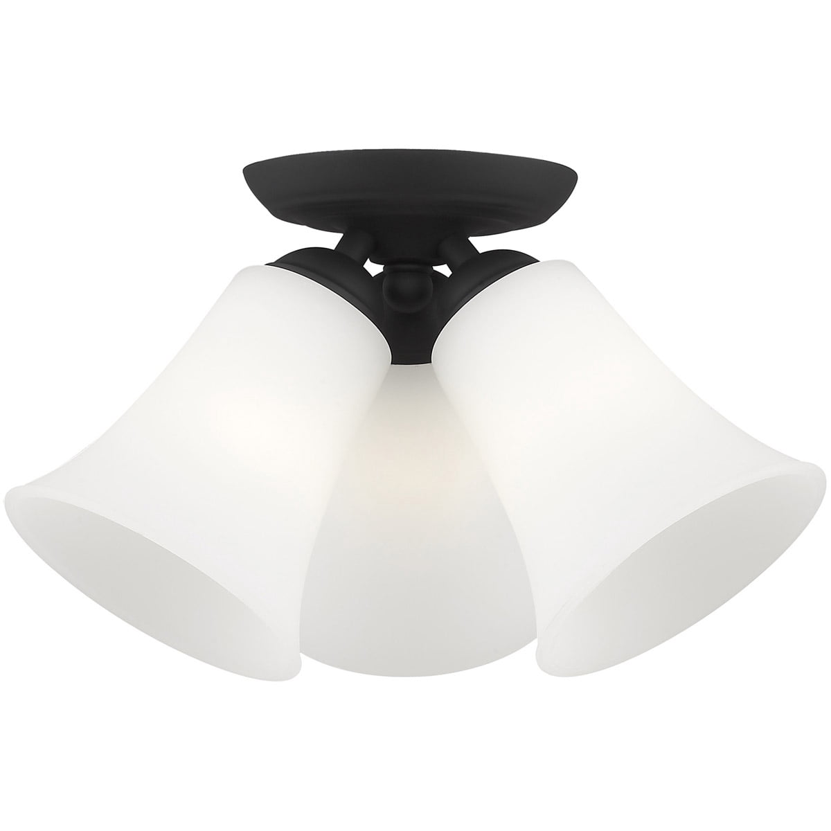 3 Light Black Ceiling Light fixture with Hand Blown Satin Opal White Glass Shade