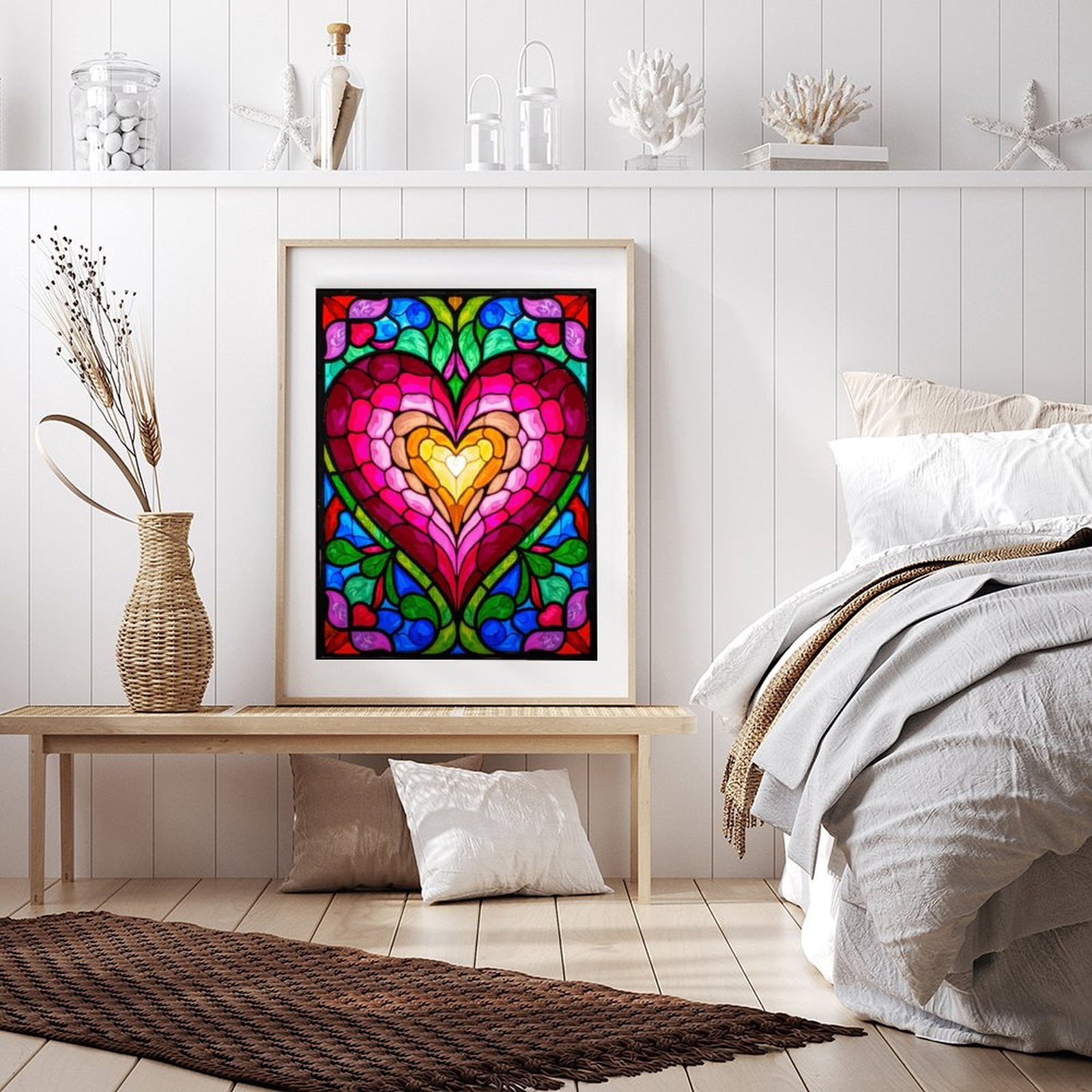 Diamond Art Kit for Adults, Colorful Heart Stained Glass Art Diamond Painting for Adults Beginners, DIY Diamond Art Painting Kits, 5D Diamond Painting Crafts for Home Decor 12x16 Frameless