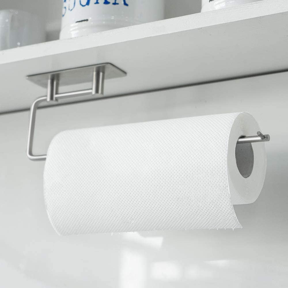 Paper Towel Holder Wall Mount 3M Adhesive Paper Towel Rack Dispenser Under Cabinet No Drilling and Screws for Easy Install Great for Kitchen Bathroom 11.8 x 3.3 Silver Walmart
